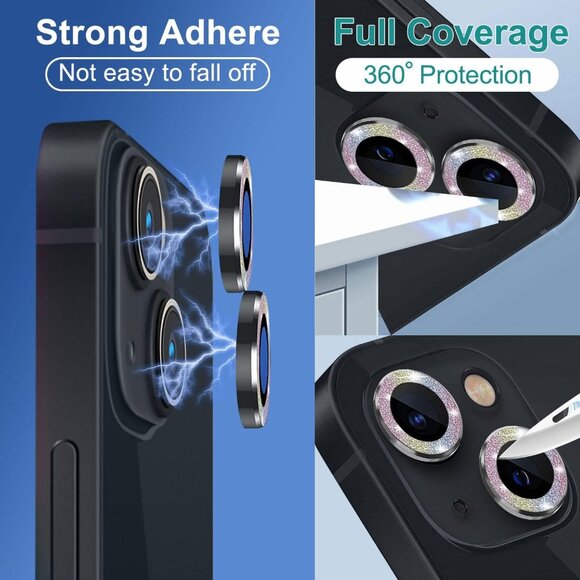 2 Camera Lens Protector for iPhone 14 HD Anti-Scratch Graphite Gray Glitter - Picture 4 of 7